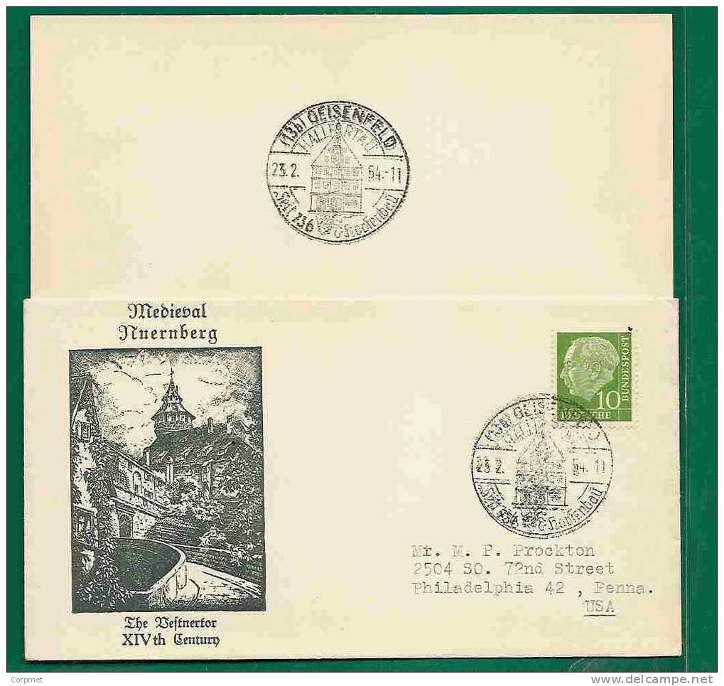 GERMANY - 1954 COMM COVER  THE BEFTNERTOR - With COMM CARD CANCELLED OEISENFELD - Storia Postale