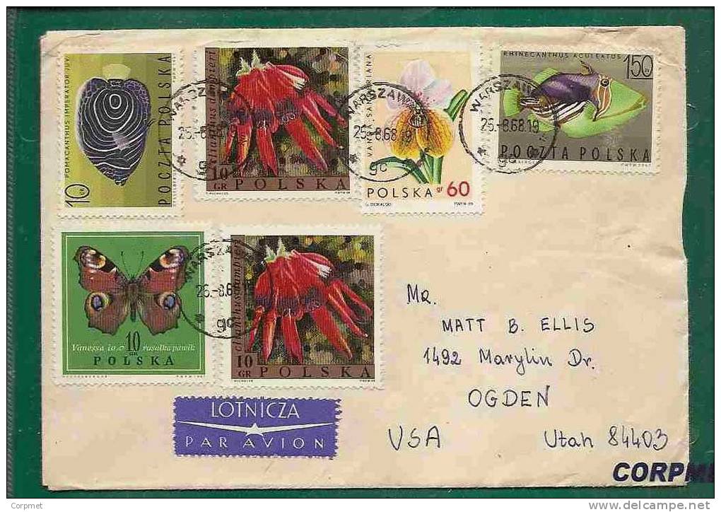 BUTTERFLIES - FISHES - ANEMONAS - FLOWERS - ON AIR MAIL 1968 COVER To OGDEN, UTAH - Brieven En Documenten