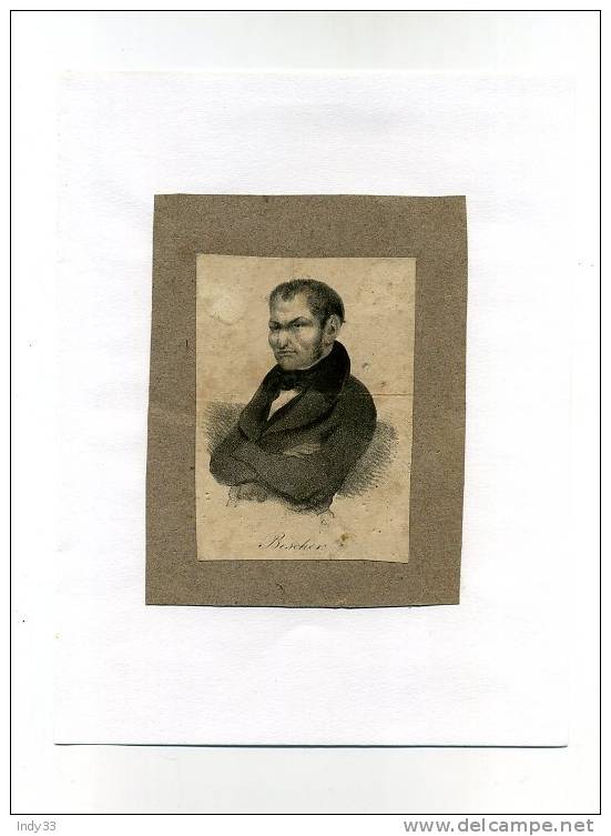 - PORTRAIT DE BESCHER . LITHO DU XIXe S. . DECOUPEE ET COLLEE - Lithografieën