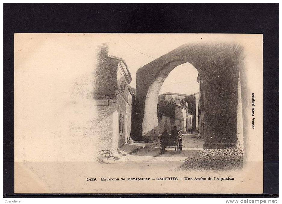 34 CASTRIES Aqueduc, Arche, Animée, Attelage, Ed Erdna 1429, Environs De Montpellier, Dos 1900 - Castries