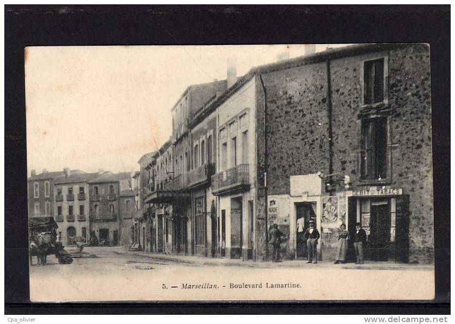 34 MARSEILLAN Boulevard Lamartine, Animée, Tabac, Ed ? 5, Dos 1900 - Marseillan