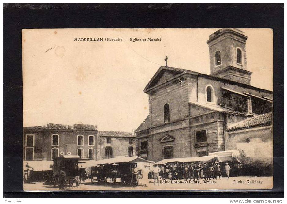 34 MARSEILLAN Eglise, Marché, Très Animée, Ed Doron Galbiaty, 191? - Marseillan