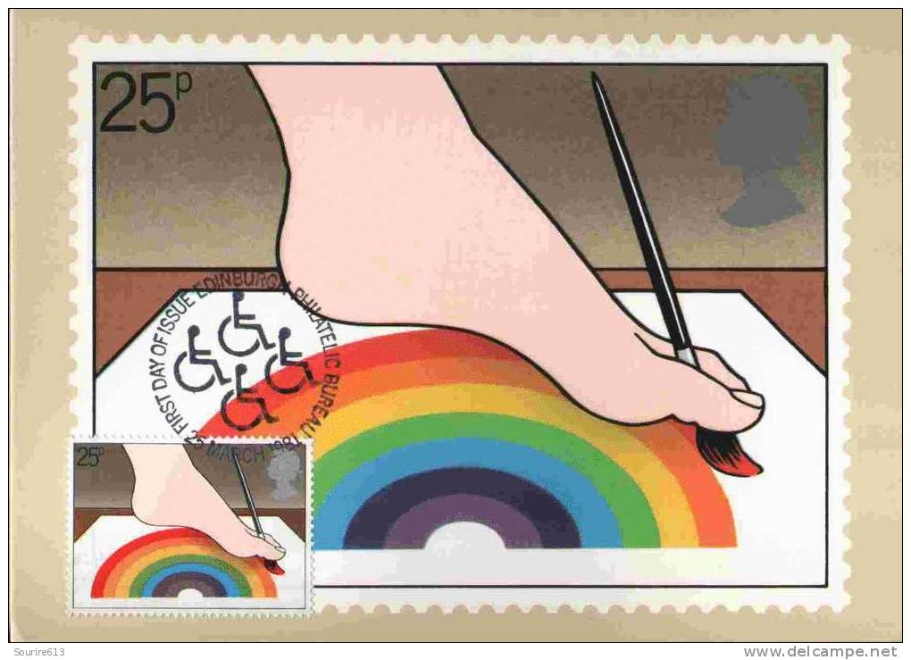 CPJ Gb 1981 Handicaps Peintre Avec Pieds Foot Artist Cible Pinceau - Handicaps