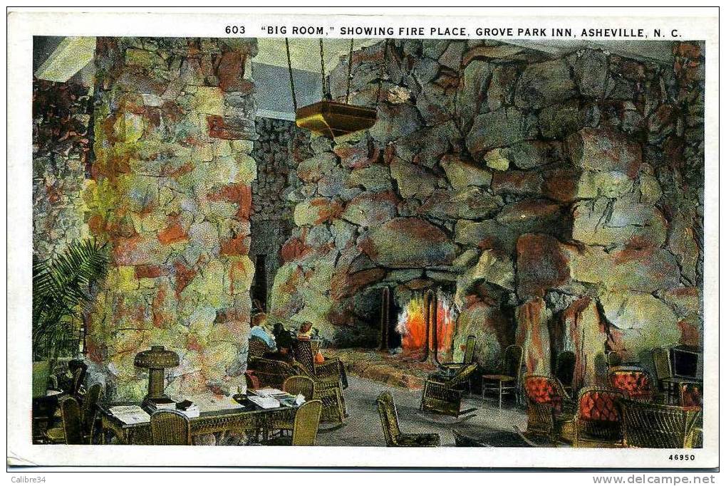 ETATS UNIS ASHEVILLE BIG ROOM SHOWING FIRE PLACE GROVE PARK INN (15 Octobre 1930) - Asheville