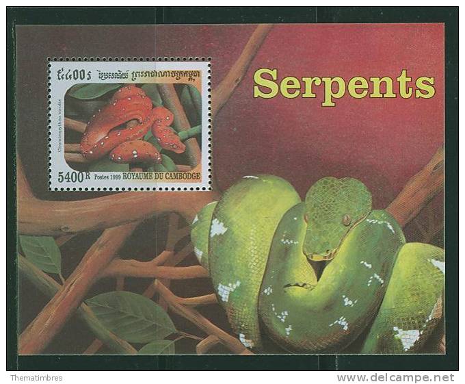 K0119 Python Bloc 160 Cambodge 1999 Neuf ** - Serpents