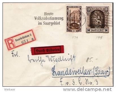 Saar012/Eschr../Express Stpl.Abstimmung+Marken,.( Madonna10Fr.) 1935 - Briefe U. Dokumente