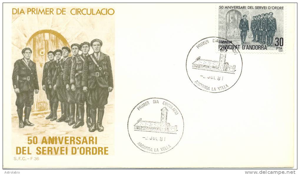 50 Anivº Du Service D'ordre. FDC Andorre Espagnol 1981 Yvert 133 - Police - Gendarmerie