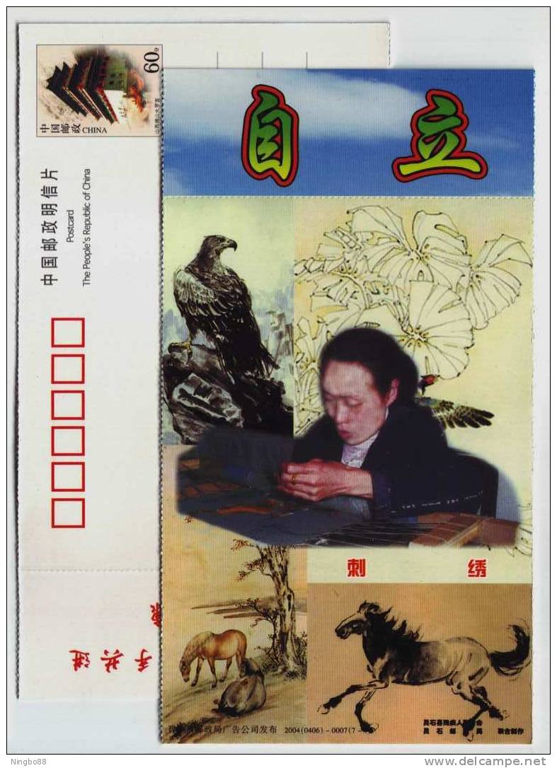 Handicapped Brede Artist,Eagle,horse,self-sufficing,CN04 Lingshi Federation Of Disabled Persons Advert Pre-stamped Card - Handicaps