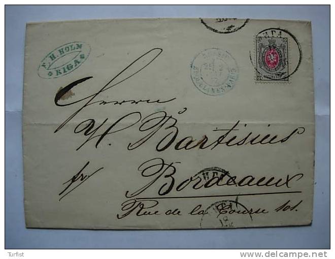 L N°25 RIGA 18DEC1876 VIA RUSSIE ERQUELINES PARIS 2JAN1877>BORDEAU 3JAN1877 - Covers & Documents