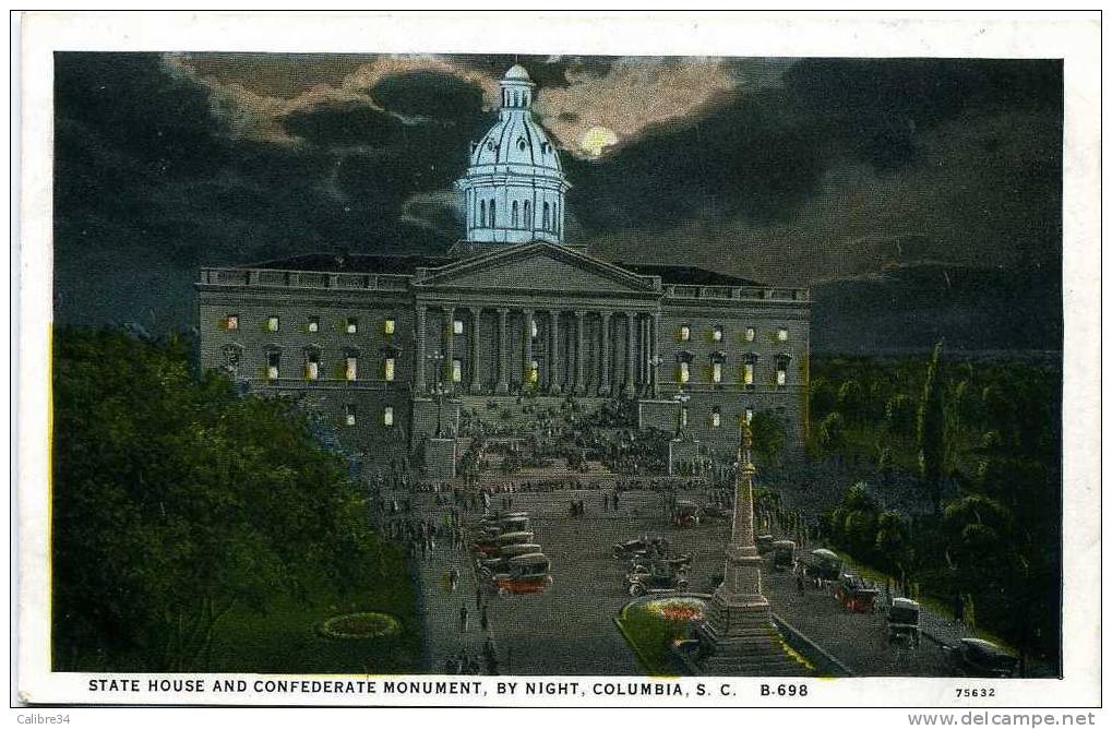 ETATS UNIS COLUMBIA State House And Confederate Monument By Night (Editeur Gayden Brothers Charleston) - Columbia