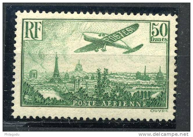 50F Vert Avion  Yvert 14* Cote 1000 Euro Avec TRES Propre Charnière  Et Bien Centré - 1927-1959 Nuovi