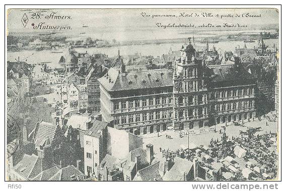 ANVERS - ANTWERPEN Vue Panoramique Hotel De Ville Et Partie De L´Escaut  Marché Animation - Antwerpen