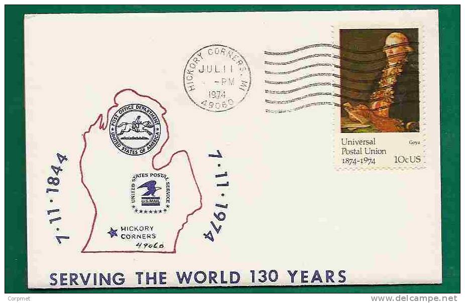 HICKORY CORNERS - SERVING THE WORLD 130 YEARS - OLDEST 4th CLASS POST OFFICE - CACHETED COVER W/EXPLANATION CARD - Unabhängigkeit USA
