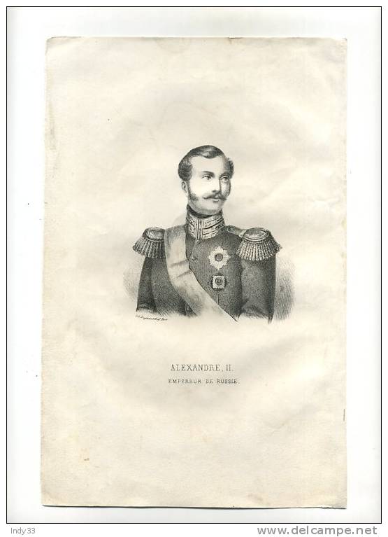 - PORTRAIT D´ALEXANDRE II DE RUSSIE . LITHO DU XIXe S. - Lithographies