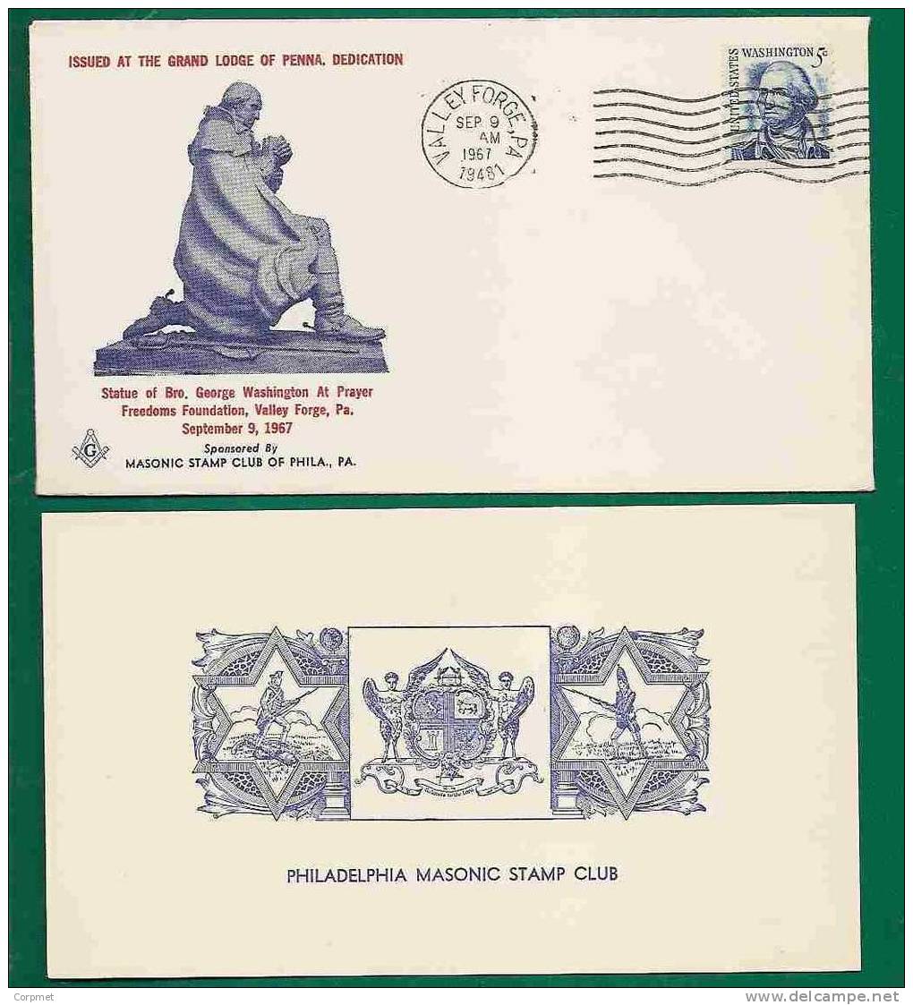 FREEMASONRY - 1967 PHILADELPHIA MASONIC STAMP CLUB - Honoring Masonic  GEORGE WASHINGTON - From VALLEY FORGE 1967 COVER - Francmasonería