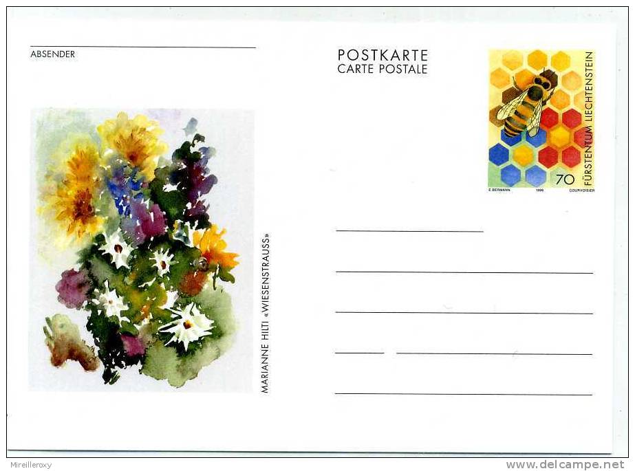 ABEILLE / ENTIER POSTAL LICHTENSTEIN / PEINTURE FLEUR - Abeilles