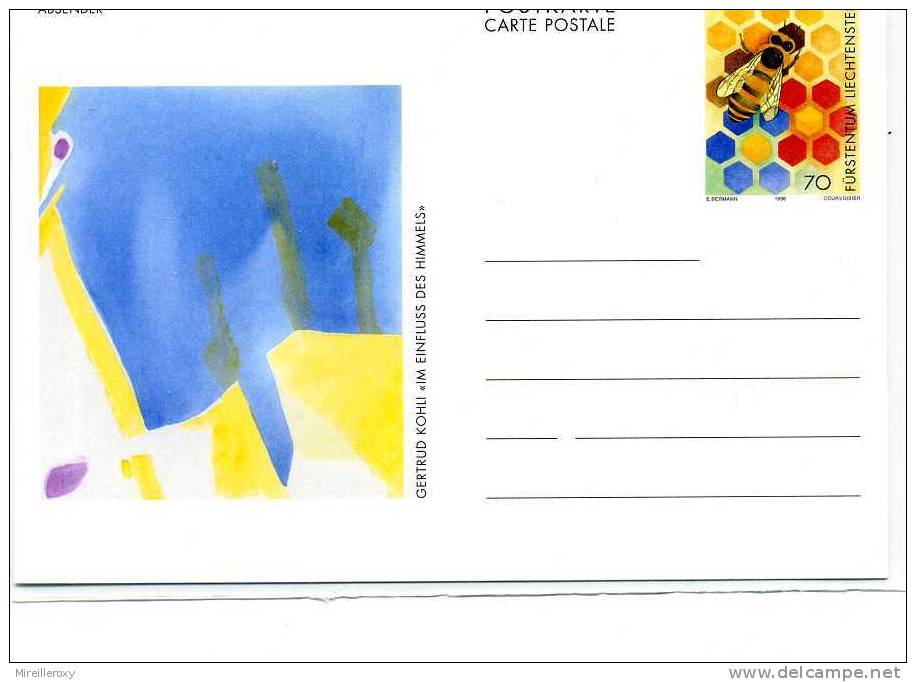 ABEILLE / ENTIER POSTAL LICHTENSTEIN / PEINTURE FLEUR - Api