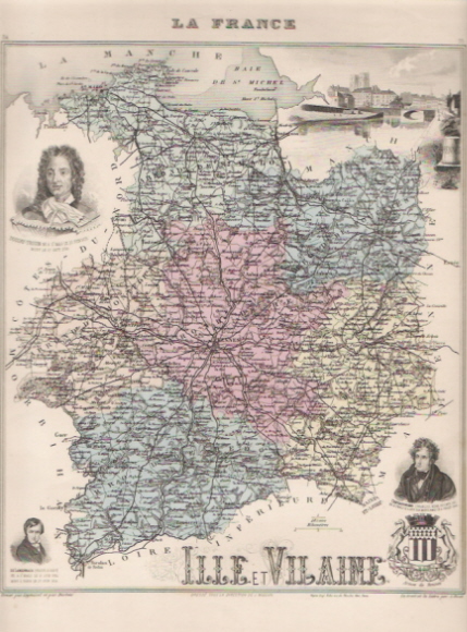 RENNES + ILLE - ET - VILLAINE = DUGUAY - TROUIN + DE LAMENNAIS + CHÂTEAUBRIAND  /  CARTE GEOGRAPHIQUE DU XIXème Siècle - Cartes Géographiques