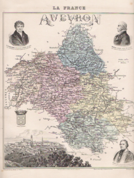 RODEZ + AVEYRON = LA ROMIGUIÈRE + MONTEIL + DENIS AFFRE + ARMES DE RODEZ  /  CARTE GEOGRAPHIQUE DU  XIXème Siècle - Autres & Non Classés