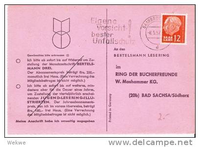 Saar082/ Heuss-Frankatur 1957, Werbestpl. Für Unfallschutz - Storia Postale