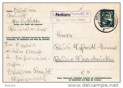 Saar094/ Landpost Warndt über Völklingen A. GA, (Keramik/Steingut)1952 - Postwaardestukken