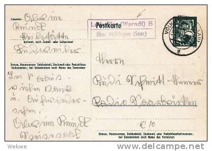 Saar094/ Landpost Warndt über Völklingen A. GA, (Keramik/Steingut)1952 - Ganzsachen