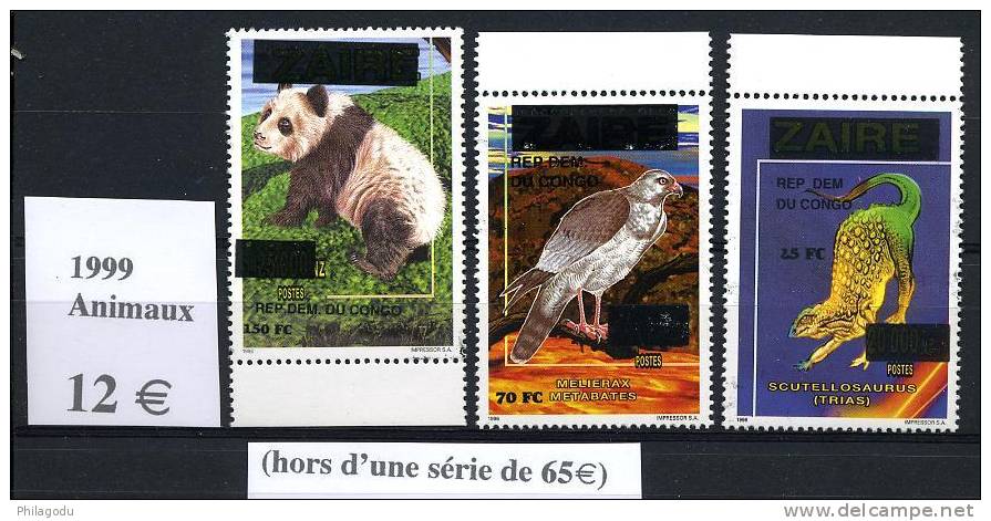Zaire 1999 3 Val. Extraites D´une Série 9 Valeurs   PANDA   SAURIEN  OISEAU DE PROIE - Bären