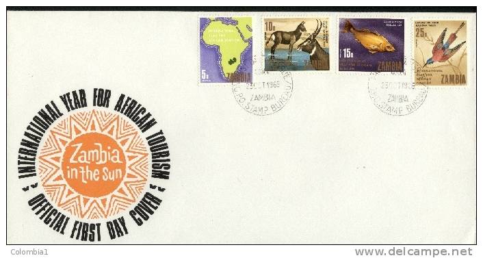 ZAMBIE Lettre 1er Jour De 1969 OISEAU,Antilope,Poisson - Zambia (1965-...)