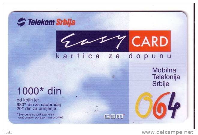 SERBIA - Prepaid GSM Card - EASY CARD - High Value 1000. Din - Jugoslawien