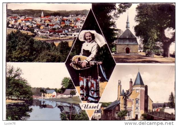 USSEL - 5 Vues : Vue Générale - ND De Chabanne - Joueuse De Vielle - Moulin De Lastonillas - Maison Des Ventadour - N°68 - Ussel