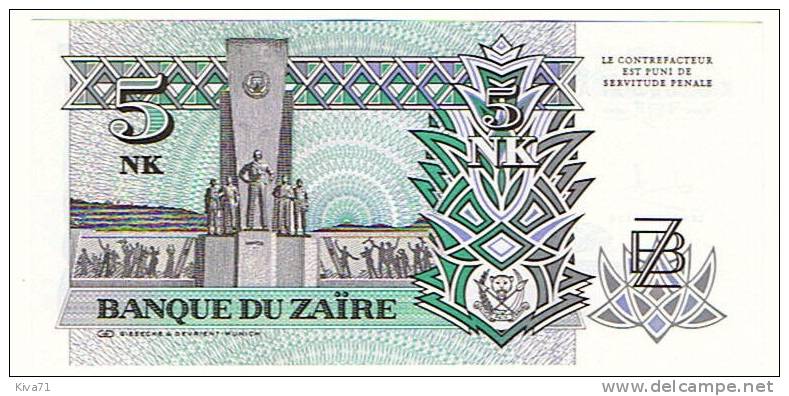 5 Nouveaux Makuta     "ZAÏRE "   24 6 1993    UNC     Ble99 - Zaire
