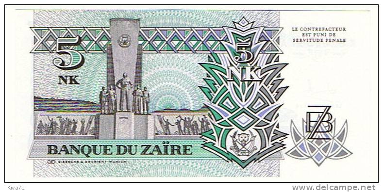 5 Nouveaux Makuta     "ZAÏRE "   24 6 1993    UNC     Ble99 - Zaïre