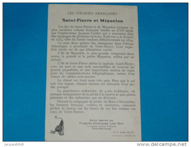 Dom-tom)  Saint Pierre Et Miquelon - Carton Géographique - Publicitaire - Lion Noir  - Edit - Saint-Pierre Und Miquelon