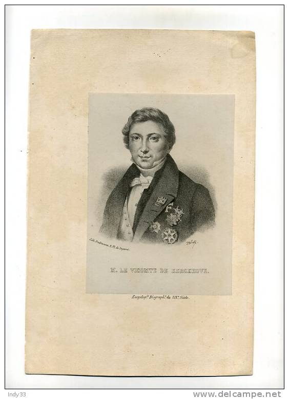 - PORTRAIT DE M. LE VICOMTE DE KERCKHOVE . LITHO DU XIXe S. SUR CHINE APPLIQUE - Lithografieën