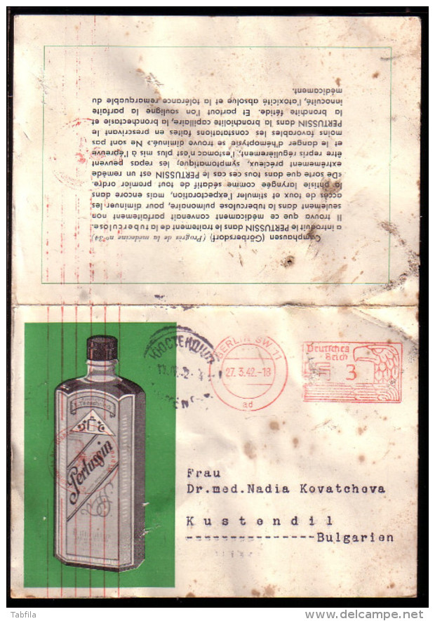 DEUTSCHES REICH - 1942 - Carte Postale Publicitaire Médicale - Voyage - Berlin (Deutsces Reich) - Kustendil (Bulgarie) - Timbres De Distributeurs [ATM]