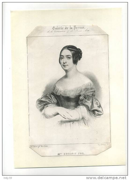 - PORTRAIT DE Mme EUGENIE FOA .LITHO DU XIXe S. DECOUPEE ET COLLEE - Lithografieën