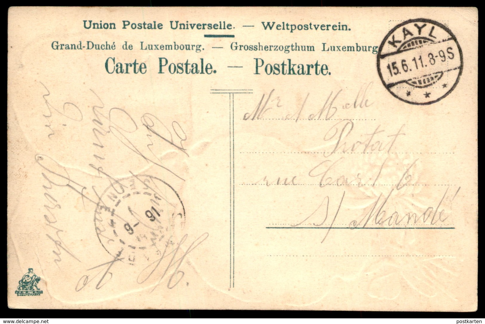 ALTE LITHO PRÄGE-POSTKARTE GRUSS AUS KAYL Keel Luxemburg Luxembourg Bahnhof Station Gare Embossed Cpa Gaufrée Gauffrée - Esch-Alzette