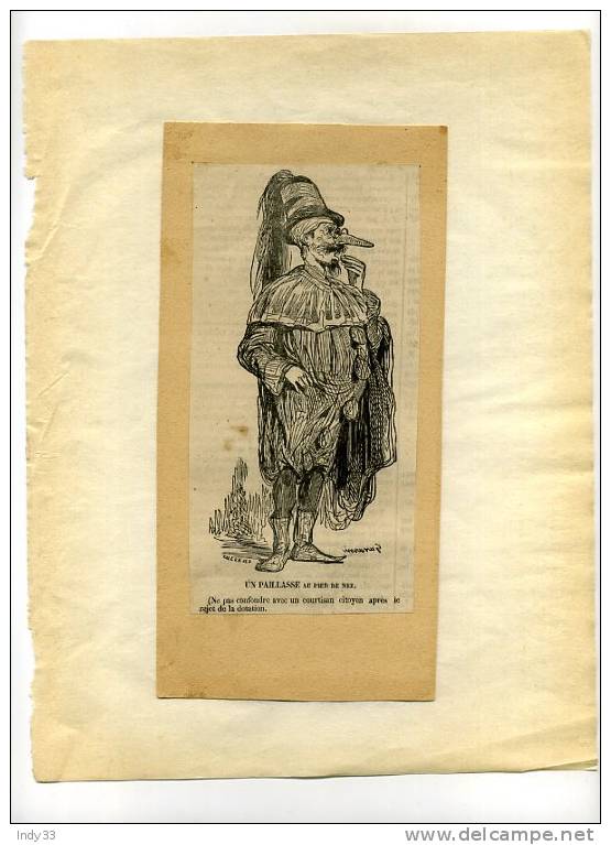 - UN PAILLASSE AU PIED DE NEZ . GRAVURE SUR DU XIXe S. DE GAVARNI . DECOUPEE ET COLLEE - Theatre, Fancy Dresses & Costumes