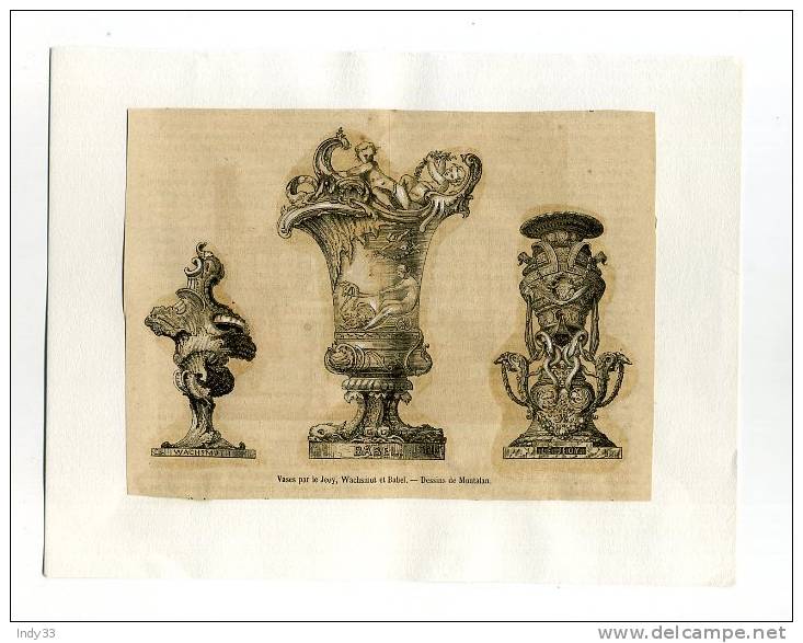 - VASES . GRAVURE SUR BOIS DU DU XIXe S. AQUARELLEE DECOUPEE ET COLLEE - Eisenarbeiten