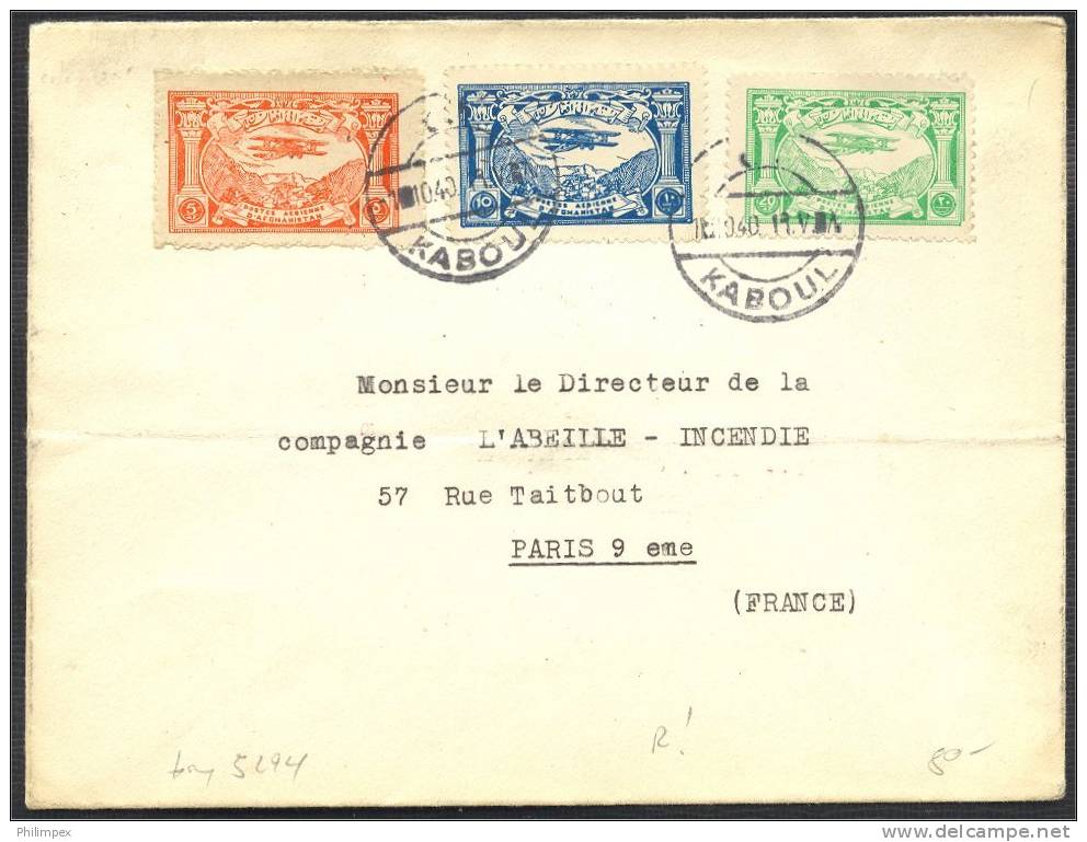 AFGHANISTAN, 5 - 20 AFGHANS ON AIRMAIL-COVER TO FRANCE 1940 - Afghanistan