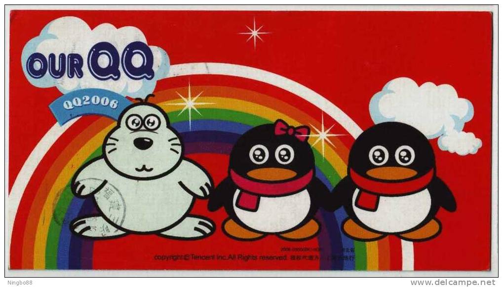 Official Mascot Loving Cartoon Penguin QQ,Cartoon Bear,CN06 Tencent Internet Instant Messaging Advert Pre-stamped Card - Other & Unclassified