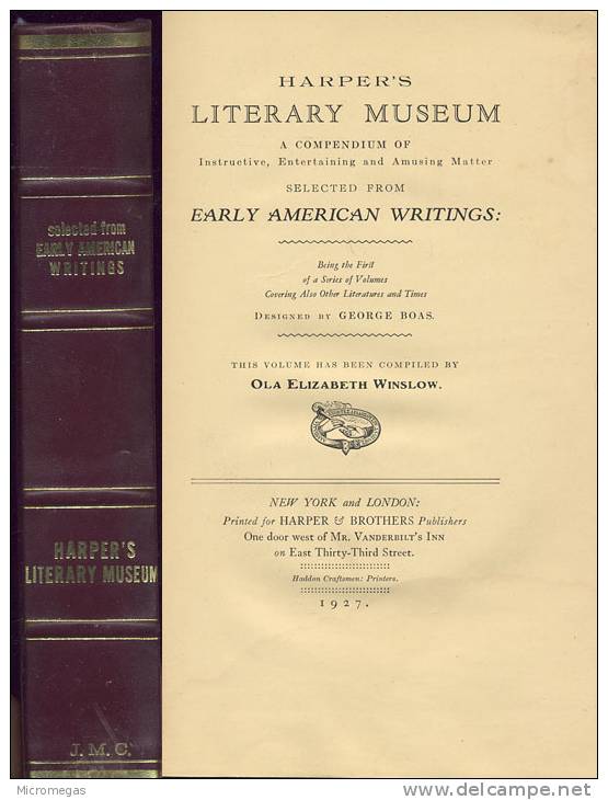 Harper´s Literary Museum : Early American Writings - Antología