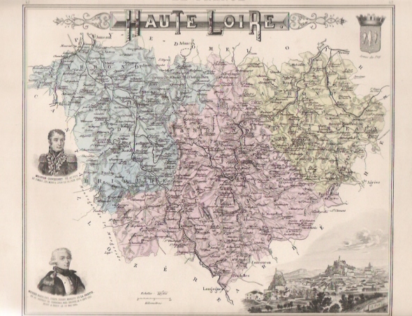 LE PUY + HAUTE-LOIRE = MOUTON-DUVERNET + MARQUIS DE LA FAYETTE + ARMES DU PUY  /  CARTE GEOGRAPHIQUE DU XIXème Siècle - Cartes Géographiques