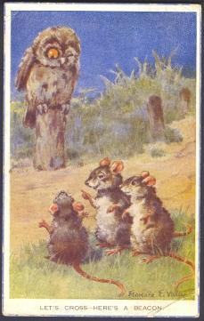 Owl With Mice - Artist Signed Florence Valter - Valter, Fl. E.