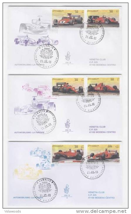 Somalia - Complete Set 3 Envelopes - Ferrari Fdc 2001 - Automobile