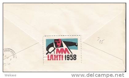 FS-M023/ FINNLAND -  Ski-Wettkämfe FIS Lahti 1958, Marken M. Sonderstempel, Vignette Rückseitig - Covers & Documents