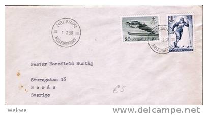 FS-M024/  FINNLAND - Ski-Weltmeisterschaft  Helsinki 1958, Satz A. Brief Nach Borás Schweden - Covers & Documents