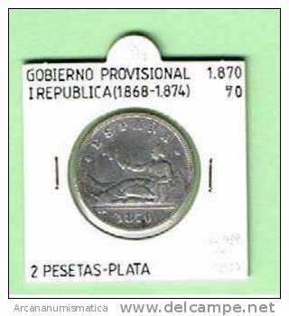 GOBIERNO PROVISIONAL 2 PESETAS  PLATA 1870 #70 MBC   DL-789 - Other & Unclassified