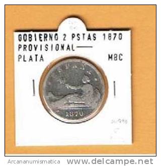 GOBIERNO PROVISIONAL 2 PESETAS  PLATA 1870 MBC   DL-790 - Autres & Non Classés