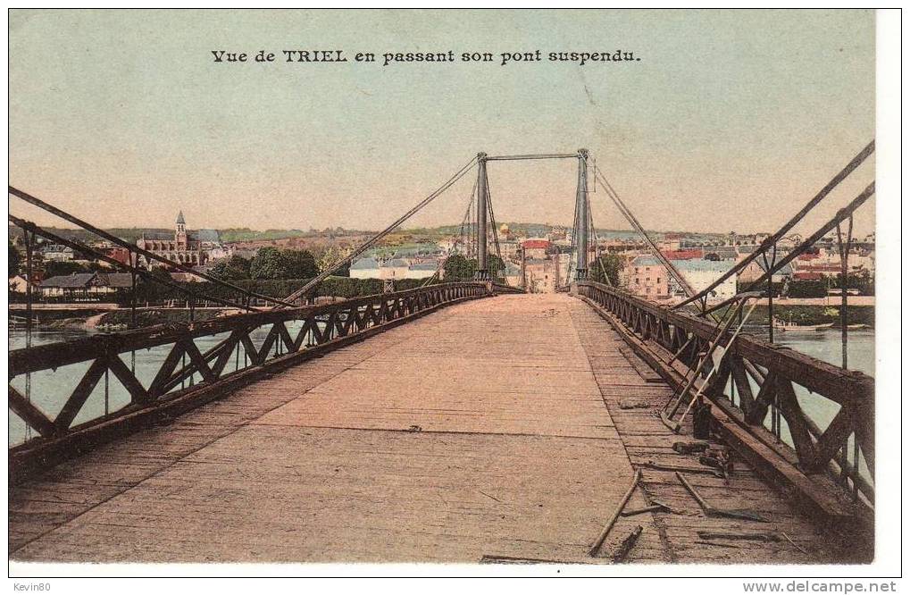 78 TRIEL SUR MER Vue De Triel En Passant Son Pont Suspendu Cpa Couleur - Triel Sur Seine